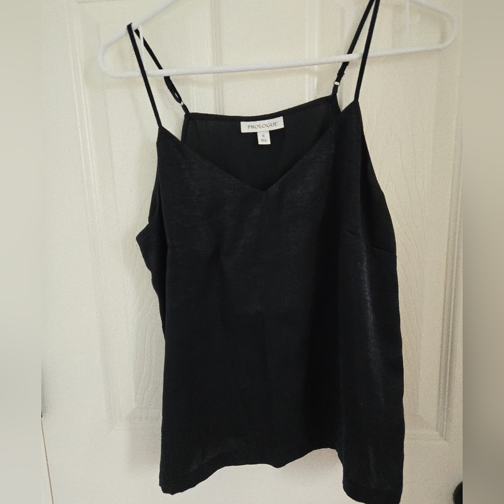 Prologue Satin Black Camisole, Minimalist, Versatile, Neutral, Sz. S, V Neck